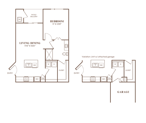 Floor plan for 1 bed, 1 bath, 783 sqft